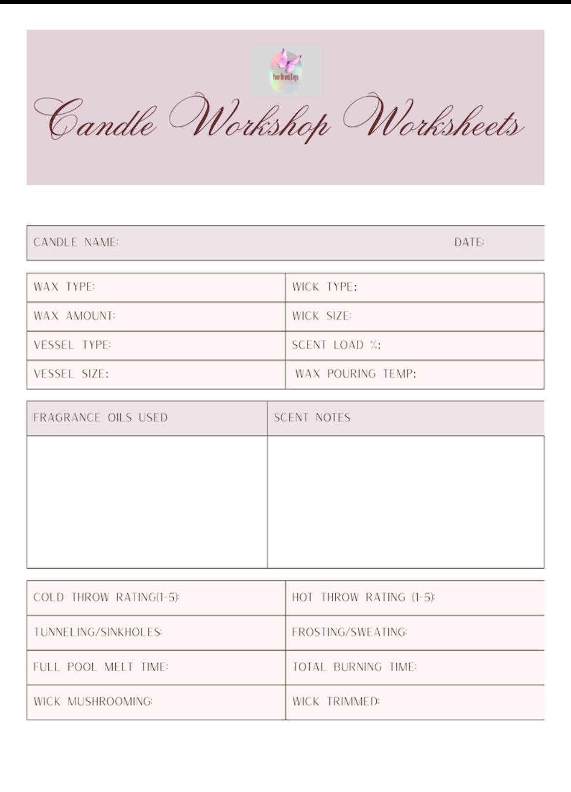 Candle Workshop Worksheets