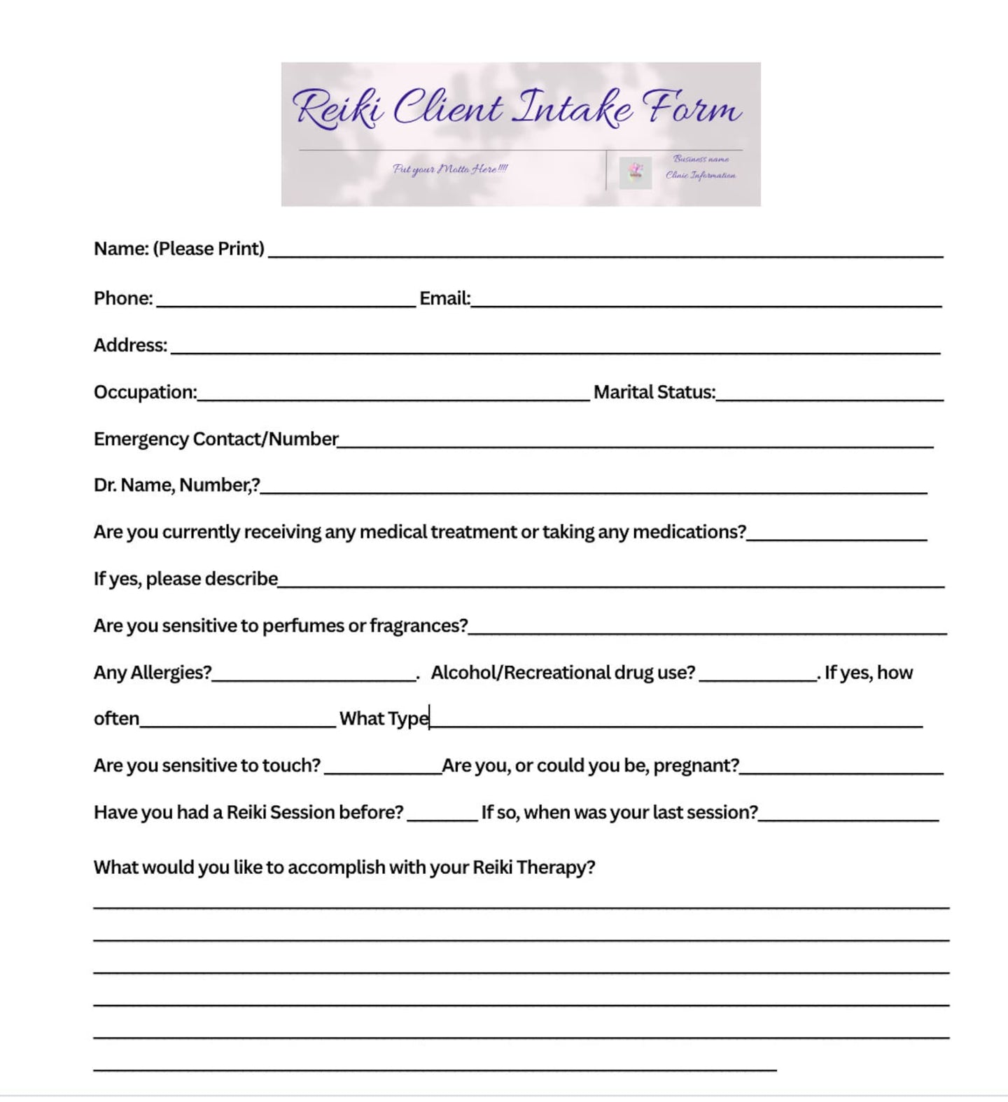 Reiki Forms Template